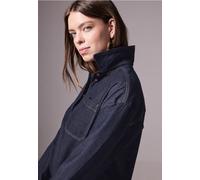 Jeansbluse STREET ONE STUDIO, Damen, Gr. 46, blau (rinse washed), Jeans, 100% Baumwolle, unifarben, gerade kurz, V-Ausschnitt, Bündchen, Blusen, mit Brusttasche (27520022-46) rinse washed