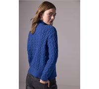Strickpullover STREET ONE STUDIO, Damen, Gr. 46, blau (force blau), Web, 35% Baumwolle, 32% Polyacryl, 28% Polyester, 5% Elasthan, unifarben, normal kurz, hoch geschlossener Ausschnitt, Bündchen, Pull