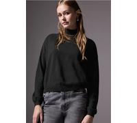 Strickpullover STREET ONE STUDIO, Damen, Gr. 44, schwarz, Stoff, 50% Viskose, 28% Polyester, 22% Polyamid, unifarben, gerade normal, hoch geschlossener Ausschnitt, Bündchen, Pullover, mit Elastiksaum