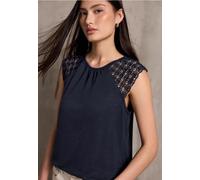 Street One Studio Frauen Leinen-Look Top mit Spitze in Blau, Gr: 46