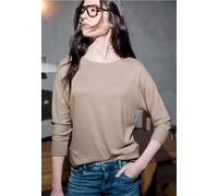 Langarmshirt STREET ONE STUDIO, Damen, Gr. 34, buffed beige meliert, Stoff, 83% Viskose, 17% Polyester, unifarben, normal normal, U-Boot-Ausschnitt, Rippbündchen, Shirts Langarmshirt, mit U-Boot-Aussc