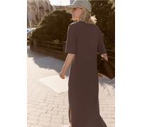 Midikleid STREET ONE STUDIO, Damen, Gr. 34, EURO-Größen, mahogany braun, Stoff, 70% Viskose, 25% Polyester, 5% Elasthan, unifarben, normal normal, Rundhals, abgesteppt, Kleider Midikleid, mit Rundhals