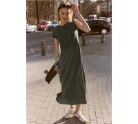 Street One Studio Frauen Midi-Kleid mit Rundhals und Strukturmix in Grün, Gr: 42