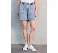 Loose-fit-Jeans STREET ONE STUDIO, Damen, Gr. 32, blau (ultra bleach wash), Jeans, 60% Lyocell, 40% Baumwolle, unifarben, kurz, Jeans, mit Elastikbund (48813562-32) ultra bleach wash