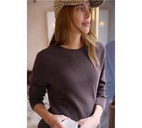 Rundhalspullover STREET ONE STUDIO, Damen, Gr. 38, plummy braun, Web, 60% Baumwolle, 40% Nylon, unifarben, normal normal, Rundhals, Rippbündchen, Pullover Rundhalspullover, Rundhalsausschnitt (8424814