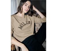 Rundhalspullover STREET ONE STUDIO, Damen, Gr. 42, buffed beige meliert, Stoff, 50% Viskose, 28% Polyester, 22% Nylon, unifarben, normal normal, Rundhals, Rippbündchen, Pullover Rundhalspullover, mit