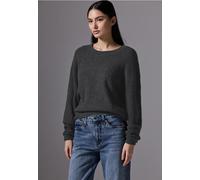 Strickpullover STREET ONE STUDIO, Damen, Gr. 46, grau (gravel grau meliert), Feinstrick, 37% Baumwolle, 34% Polyacryl, 26% Polyester, 3% Elasthan, unifarben, normal normal, Rundhals, Bündchen, Pullove