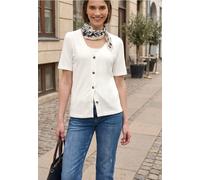 Street One Studio Frauen Shirt mit V-Neck und Knopfleiste in Weiß, Gr: 34