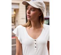 Street One Studio Frauen Shirt mit V-Neck und Volant-Ärmeln in Weiß, Gr: 42