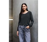 Street One Studio Frauen Silk-Look V-Neck Shirt in Schwarz, Gr: 36