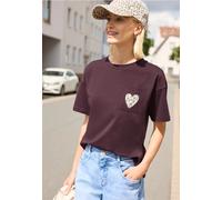 Street One Studio Frauen T-Shirt mit Rundhals und Brusttasche in Lila, Gr: 40