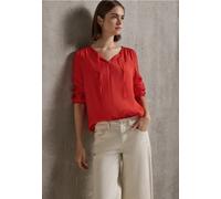 Shirtbluse STREET ONE STUDIO, Damen, Gr. 36, rot (mandarin rot), Stoff, 84% Modal, 16% Polyester, unifarben, normal normal, Rundhals, abgesteppt, Blusen, mit Tunnelzug am Saum (86934132-36) mandarin r