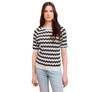 Rundhalspullover STREET ONE STUDIO, Damen, Gr. 44, sanftes weiß, Web, 100% Baumwolle, gemustert, comfort fit normal, Rundhals, Bündchen, Pullover Rundhalspullover, mit Strick-Detail (95714957-44) sanf