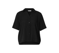 Hemdbluse STREET ONE STUDIO, Damen, Gr. 42, schwarz, Stoff, 85% Viskose, 15% Nylon, unifarben, normal normal, V-Ausschnitt, Manschette, Blusen Hemdbluse, bestehend aus einem Materialmix (61089123-42)