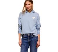 Kapuzenpullover STREET ONE STUDIO, Damen, Gr. 38, blau echo meliert, Web, 60% Baumwolle, 40% Polyester, unifarben mit Farbeinsatz, normal normal, ohne Ausschnitt, Bündchen, Pullover Kapuzenpullover, m
