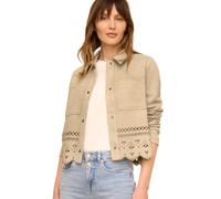 Lederimitatjacke STREET ONE STUDIO, Damen, Gr. 42, warm beige, Samt, 94% Polyester, 6% Elasthan, unifarben, regular fit normal, V-Ausschnitt, abgesteppt, Jacken, mit Knopfleiste (12326554-42) warm bei