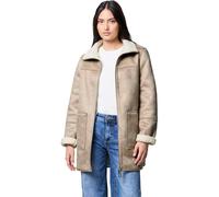 Ledermantel STREET ONE STUDIO, Damen, Gr. 40, beige (reef sand), Obermaterial: 100% Polyester; Teddy-Details: 100% Polyester, unifarben, comfort fit ca. Mitte Oberschenkel, hoch geschlossener Ausschni