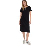 street one studio - Midi T-Shirt-Kleid mit Rippstruktur und Knopfleiste schwarz - Gr. - 42