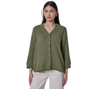 Shirtbluse STREET ONE STUDIO, Damen, Gr. 36, grün (peridot grün), Web, 100% Baumwolle, unifarben, normal normal, V-Ausschnitt, Bündchen, Blusen, mit 3/4 Ärmeln (16605724-36) peridot grün