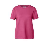 Rundhalsshirt STREET ONE STUDIO, Damen, Gr. 34, rosa (schwarz candy pink), Jersey, 48% Polyester, 48% Viskose, 4% Elasthan, unifarben, normal normal, Rundhals, abgesteppt, Shirts, mit gerafften Ärmeln