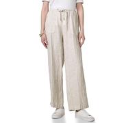 Stoffhose STREET ONE STUDIO, Damen, Gr. 40, Länge 30, beige (schwarz moonstone sand), Stoff, 100% Leinen, gestreift, loose fit lang, Hosen, High Waist (90703731-40) schwarz moonstone sand