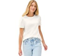 T-Shirt STREET ONE STUDIO, Damen, Gr. 44, weiß (sanftes weiß), Web, 48% Polyester, 48% Viskose, 4% Elasthan, unifarben, normal normal, Rundhals, abgesteppt, Shirts T-Shirt, Jersey (82220221-44) sanfte