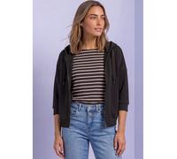 Sweatjacke STREET ONE, Damen, Gr. 44, schwarz (schwarz coffee), Sweatware, Obermaterial: 46% Modal, 46% Polyester, 8% Elasthan, unifarben, bequem hüftbedeckend, Rundhals, Bündchen, Sweatjacken Sweatja