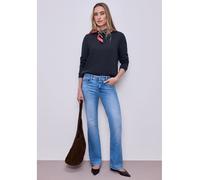 Sweatshirt STREET ONE, Damen, Gr. 40, shadowed navy, Sweatware, 85% Baumwolle, 15% Polyester, unifarben, comfort fit, Rundhals, Bündchen, Sweatshirts Sweatshirt, mit Rundhalsausschnitt (59154758-40) s