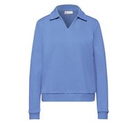 Sweatshirt STREET ONE, Damen, Gr. 44, bonnet blau, Sweatware, Obermaterial: 85% Baumwolle, 15% Polyester, unifarben, lässig geschnitten hüftbedeckend, V-Ausschnitt, Bündchen, Sweatshirts Sweatshirt, m
