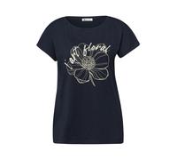 Rundhalsshirt STREET ONE, Damen, Gr. 34, shadowed navy, Jersey, Obermaterial: 100% Baumwolle, bedruckt, normal hüftbedeckend, Rundhals, abgesteppte Kante, Shirts Rundhalsshirt, Sommershirt mit florale