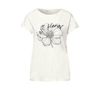 Rundhalsshirt STREET ONE, Damen, Gr. 34, sanftes weiß, Jersey, Obermaterial: 100% Baumwolle, bedruckt, normal hüftbedeckend, Rundhals, abgesteppte Kante, Shirts Rundhalsshirt, Sommershirt mit floralem