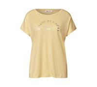 Shirttop STREET ONE, Damen, Gr. 38, gelb (soft gelb), Jersey, Obermaterial: 50% Baumwolle, 50% Modal, Glitzermuster, bedruckt, normal hüftbedeckend, Rundhals, abgesteppte Kante, Tops Shirttop, Sommers