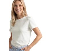 Kurzarmshirt STREET ONE, Damen, Gr. 42, sanftes weiß, Jersey, Obermaterial: 50% Baumwolle, 50% Modal, unifarben, normal hüftbedeckend, Rundhals, abgesteppte Kante, Shirts, Sommershirt mit feiner Raffu