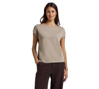 T-Shirt STREET ONE, Damen, Gr. 38, morning beige, Jersey, Obermaterial: 76% Viskose, 20% Modal, 4% Elasthan, bedruckt, normal hüftbedeckend, Rundhals, Shirts, mit Glitzerdetails (51597938-38) morning