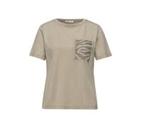 Kurzarmshirt STREET ONE, Damen, Gr. 40, timeless beige, Jersey, Obermaterial: 100% Baumwolle, unifarben, normal hüftbedeckend, Rundhals, abgesteppte Kante, Shirts, Sommershirt mit Rundhals und Schmuck