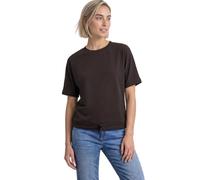 T-Shirt STREET ONE, Damen, Gr. 46, braun (schwarz coffee), Jersey, Obermaterial: 46% Modal, 46% Polyester, 8% Elasthan, unifarben, hüftlang, Rundhals, Shirts T-Shirt, mit Tunnelzug am Saum, im Silk-Lo