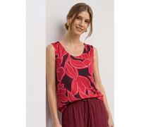 Street One Damen Shirttop V‑Neck mit Elastiksaum, Jersey bedruckt – Salsa Rot Gr. 46