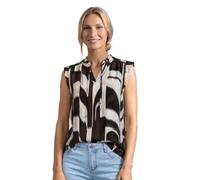 Shirttop STREET ONE, Damen, Gr. 40, schwarz-weiß (espresso braun), Stoff, 95% Viskose, 5% Elasthan, gemustert, comfort fit normal, Rundhals, Rüschen, Tops Shirttop, mit geschlitztem Rundhalsausschnitt