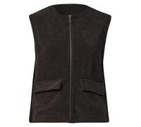 Cordweste STREET ONE, Damen, Gr. 38, braun (schwarz coffee), Cord, Obermaterial: 98% Polyester, 2% Elasthan, unifarben, hüftlang, Rundhals, Westen, mit Reißverschluß und Rundhalsausschnitt (84966202-3