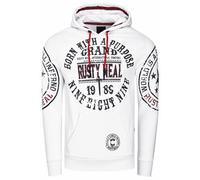 Kapuzensweatshirt RUSTY NEAL, Herren, Gr. M, schwarz-weiß (weiß, schwarz), 70% Baumwolle, 30% Polyester, bedruckt, meliert, casual, normal, ohne Ausschnitt, Langarm, Sweatshirts, mit coolen Markenprin