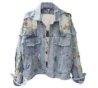 Streetwear Sexy Spitze Stickerei Patchwork Denim Jacke Frauen Langarm Ausgefranste Quaste Lose Jeans Mantel