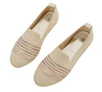 Streifen Ballerinas Damen Sale, Runde Zehe Schuhe rutschfest Flach Sandaletten Stricken Schuhe Bequem Barfußschuhe Ballerinas Atmungsaktive Sandalen Walking Slipper Loafer Stoffschuhe Freizeitschuhe