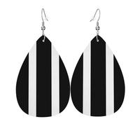 Streifen schwarz weiß Ohrringe für Frauen Teardrop Leder Ohrring Doppelseitig Tropfen baumeln Ohrringe leicht Damen Ohrschmuck Schmuck Mode Geburtstagsgeschenk