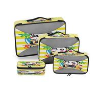Streifen Sommer Panda Meer Kleidertaschen Kofferorganizer 4er Verschiedene Größen Set Packing Cubes Reisen Organizer Tasche Reisegepäck Reisetaschen für Urlaub Frauen