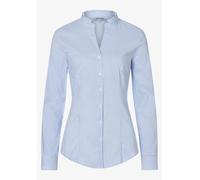 More & More Gestreifte Baumwoll-Stretch-Bluse Slim Fit Stehkragen V-Ausschnitt Hellblau Gr. 44