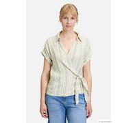 Klassische Bluse CARTOON "Cartoon Streifenbluse mit Bindegürtel", Damen, Gr. 34, nature, grün, Obermaterial: 50% Viskose, 30% Polyester, 20% Leinen., modisch, schmal normal, V-Ausschnitt, Kurzarm, Blu
