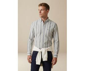 Streifenhemd FYNCH-HATTON "Washed Oxford Stripe", Herren, Gr. 3XL, N-Gr, avocado, Web, Obermaterial: 100% Baumwolle, gestreift, normal hüftbedeckend, Rundhals, 2-Knopf-Manschette, Hemden, normale Pass