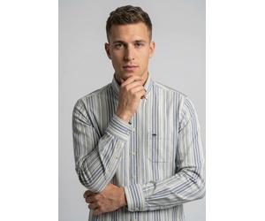 Streifenhemd FYNCH-HATTON "Washed Oxford Stripe", Herren, Gr. XXL, N-Gr, avocado, Web, Obermaterial: 100% Baumwolle, gestreift, normal hüftbedeckend, Rundhals, 2-Knopf-Manschette, Hemden, normale Pass