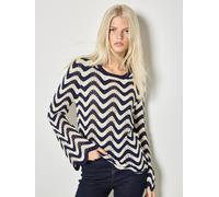 Streifenpullover APRICOT "Gestreifter Pullover aus Pointelle-Strick", Damen, Gr. L (40), blau (navy), Strick, Obermaterial: 100% Polyester PES., Normale Länge, Bogenkante, Pullover Streifenpullover, G