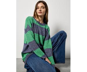 Streifenpullover APRICOT "Oversized Pullover", Damen, Gr. L (4), grün (navy), Strick, , Modisch, oversize Lang, Rundhals, Gerippt, Pullover Streifenpullover, mit Blockstreifen (83691609-40) navy